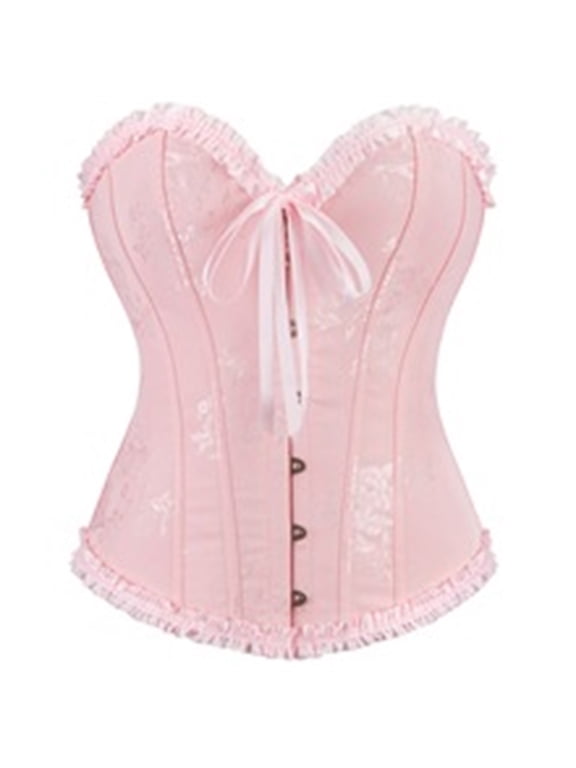 Halloween Under $ 15 Shapers Women Overbust Waist-Shaper Bustier Strapless Sweetheart Front Buttons Top Pink Shapers