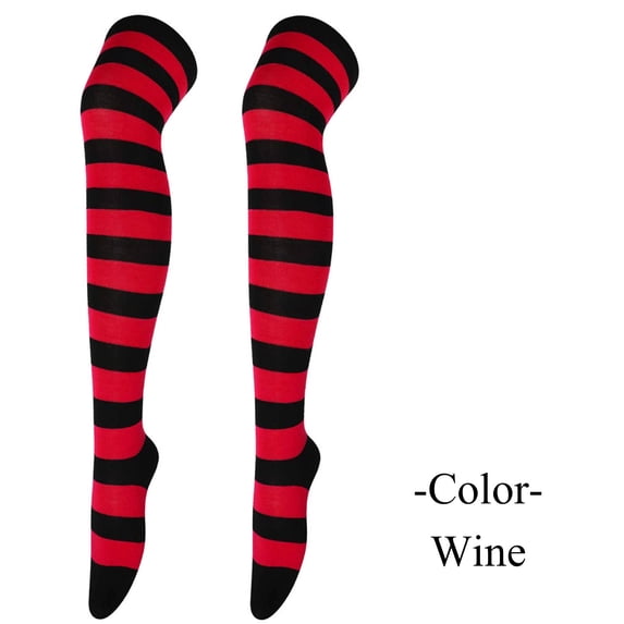 Halloween Under $ 5 Stockings Women Cotton Over The Knee Socks Striped Tube Stockings for Holiday Wear Wine Stockings