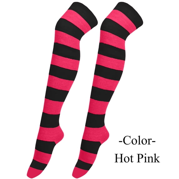 Halloween Under $ 5 Stockings Womens Long Tube Socks Colorful Stripe Print Fancy Dress Party and Gifts Hot Pink Stockings