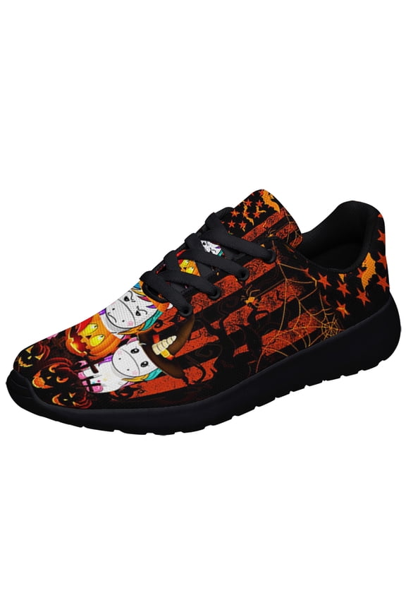 Halloween Unicorn American flag US Shoes Sneakers for Women Men Black Size 3.5