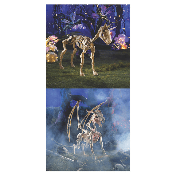 Halloween Unicorn & Dragon Skeleton Decorations, Home Decor, Halloween, 2 Pieces