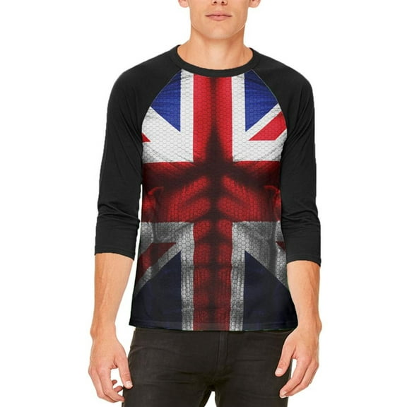 Halloween Union Jack British Flag Superhero Costume Mens Raglan T Shirt White-Black X-LG