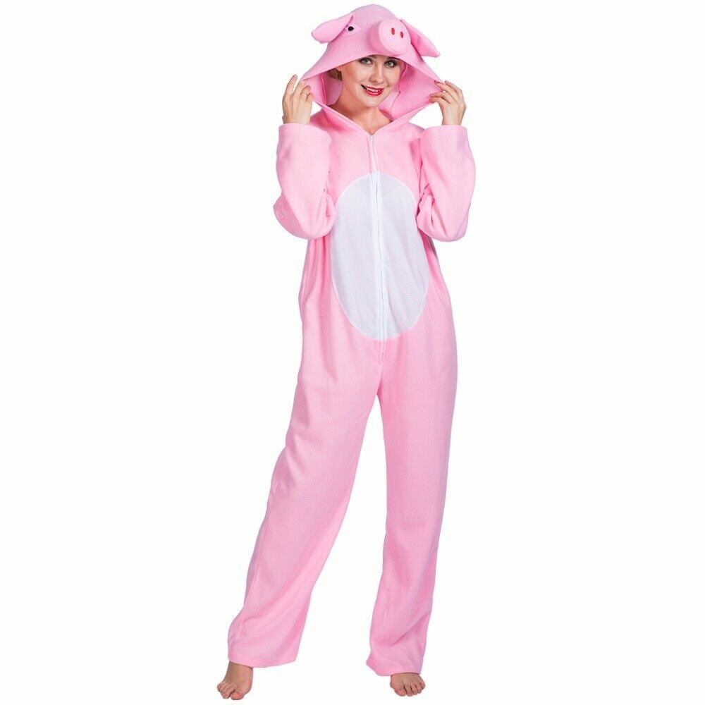 Halloween Unisex Adult Animal Cosplay Pink Pig Costume Outfits Onesize Pajamas