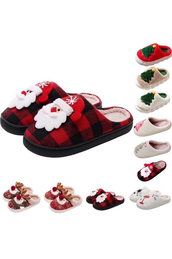 Christmas Slippers for Women Flat Heel Close Toe Slip-on Home Slippers Christmas Cute Printed Warm Winter Shoes