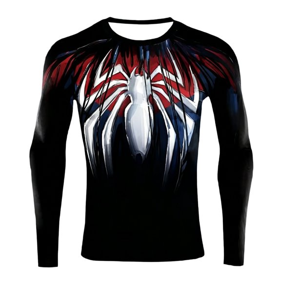 Halloween Unisex Superhero Compression Top for Sports Long Sleeve Spider Athletic T-Shirts Crewneck Gym Pullover Graphic Running Shirt for Workout Training Multicolor 2XL