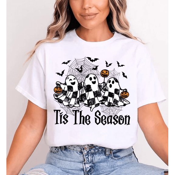 Halloween Unisex Tis The Season Cute Ghost Graphic T-Shirt – Gift for Halloween