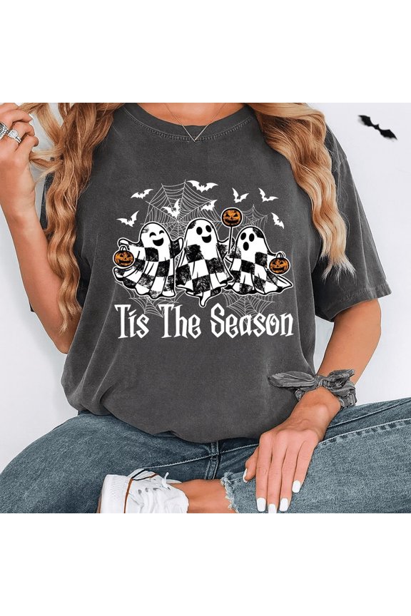 Halloween Unisex Tis The Season Cute Ghost Graphic T-Shirt – Gift for Halloween