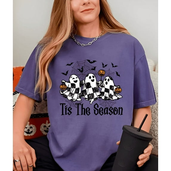 Halloween Unisex Tis The Season Cute Ghost Graphic T-Shirt – Gift for Halloween