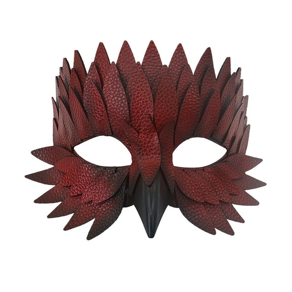 Halloween Upscale Half Face Leather Feathered Beak Mask - Half Face Beak Design, Cosplay Masquerade Costume Accessory for Adults Mardi Gras Day Party Supplies(Red)