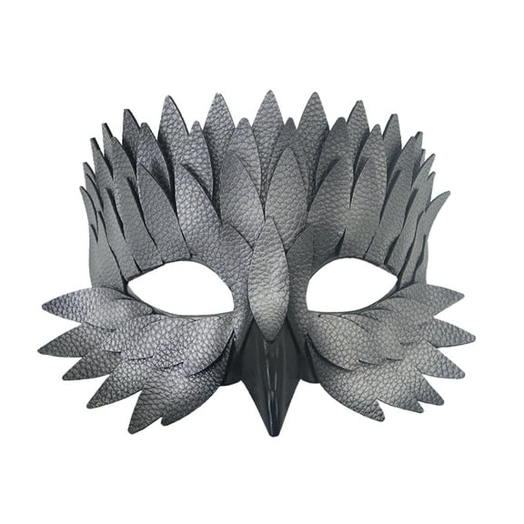 Halloween Upscale Half Face Leather Feathered Beak Mask - Half Face Beak Design, Cosplay Masquerade Costume Accessory for Adults Mardi Gras Day Party Supplies(Silver)