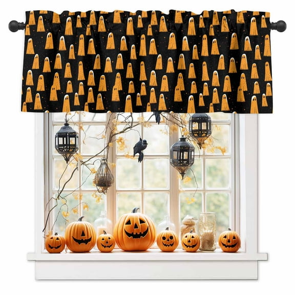 Halloween Valances for Windows Ghost Funny Window Curtain Rod Pocket Black Orange Holiday Window Treatment Decor Valances for Kitchen Living Room Bedroom 54x18in
