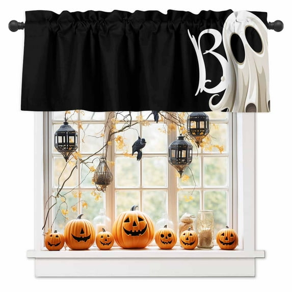 Halloween Valances for Windows Ghost Window Curtain Rod Pocket Cute Boo Spooky Holiday Window Treatment Decor Valances for Kitchen Living Room Bedroom 42x12in