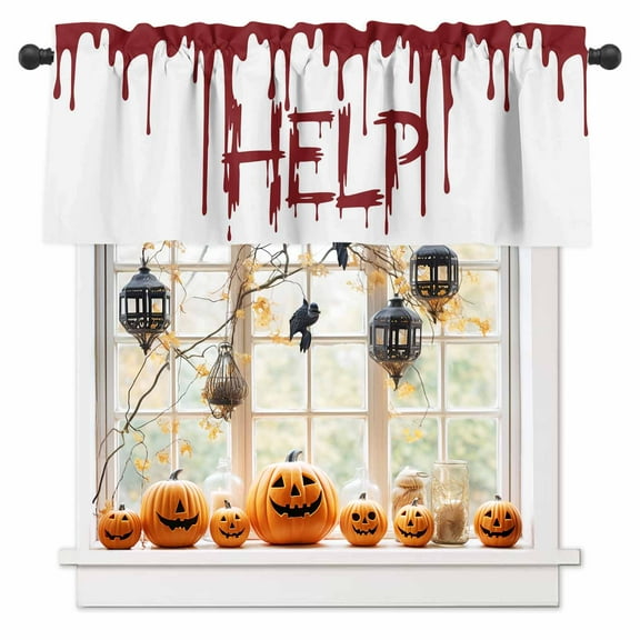 Halloween Valances for Windows Spooky Flowing Blood Window Curtain Rod Pocket Zombie Scary Help Holiday Window Treatment Decor Valances for Kitchen Living Room Bedroom 42x12in