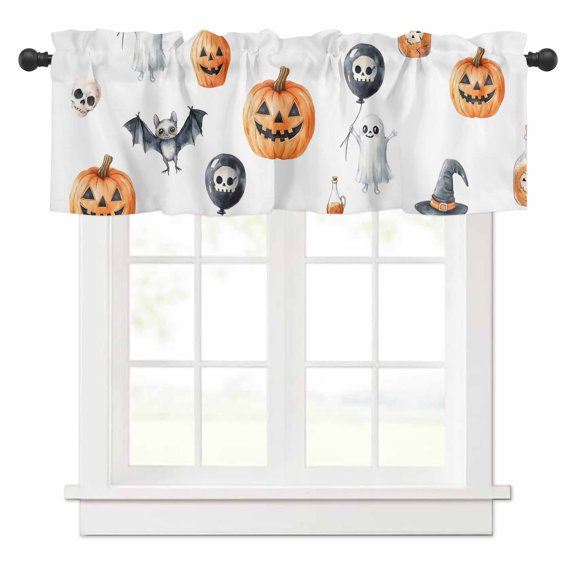 Halloween Valances for Windows Horror Pumpkin Ghost Rod Pocket Curtain Valance Window Treatment Short Curtains for Kitchen Living Room, 60"x14"