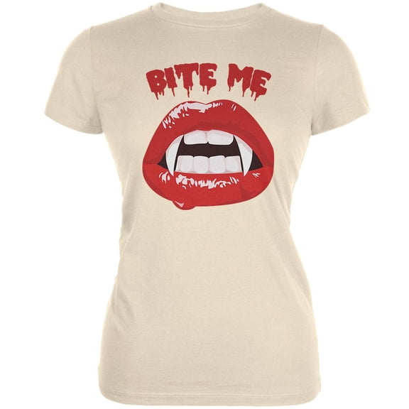 Halloween Vampire Bite Me Cream Juniors Soft T-Shirt - Large