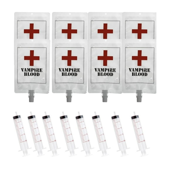 Halloween Vampire Blood Bags & Syringes, 16-Pack, 10oz