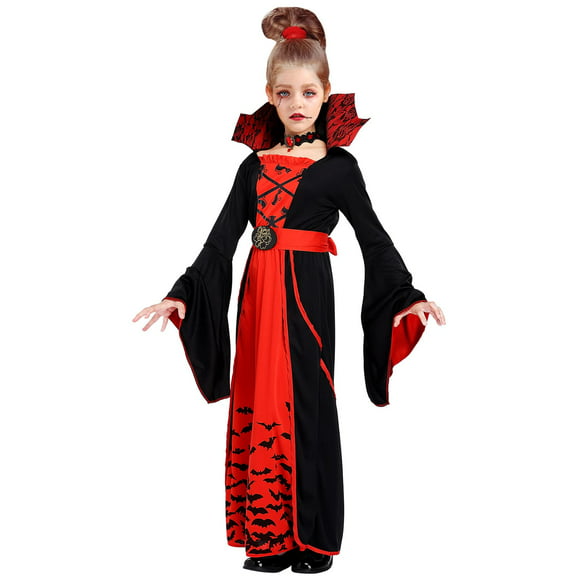 Halloween Vampire Costume for Girls，Kids Royal Queen Skirt for Halloween Dress Up Party, M(Medium 8 – 10 Years)