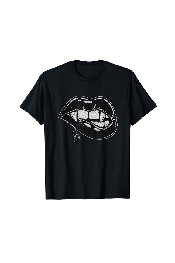 Halloween Vampire Fangs Tee Shirt Female Lips Blood T-Shirt