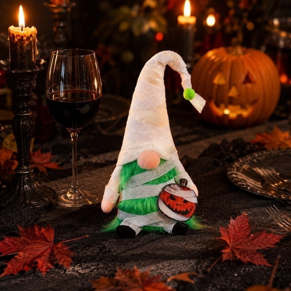 Halloween Vampire Gnome Plush, 10.2 Inch Faceless Doll with Fangs and Pumpkin, Spooky Holiday Decor for Shelf Mantel Tabletop Party Display