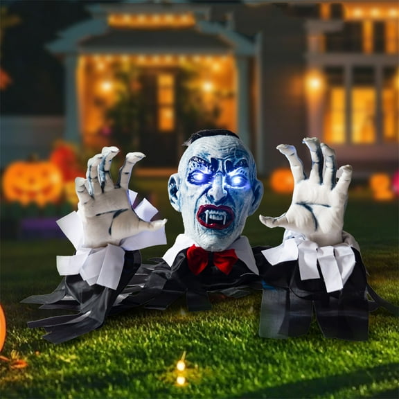 Halloween Vampire Groundbreaker Decoration,Scary Bloody Vampire with Glowing Eyes for Outdoor Graveyard Haunted House,Lighted Up Zombie Props