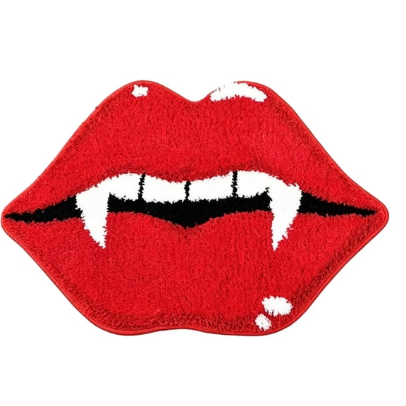 Halloween Vampire Lips Fangs Shaped Area Rug 24x16 Inch Soft Fluffy Non Slip Absorbent Floor Mat Gothic Spooky Decor Carpet for Bathroom Bedroom Entryway Indoor Home Decor