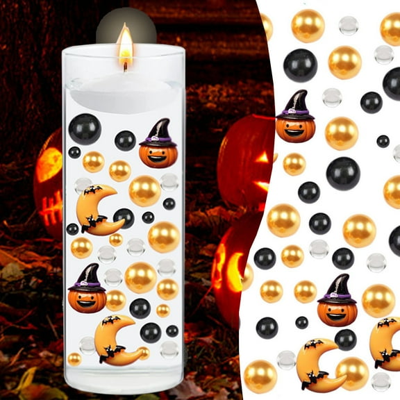 Halloween Vases Fillers, Orange Black Gold Transparent Beads with Pumpkin Head & Month for Halloween Table Party Festive Decoration