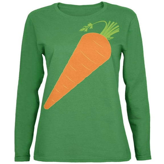 Halloween Vegetable Carrot Costume Womens Long Sleeve T Shirt Green SM