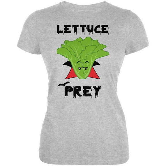 Halloween Vegetable Lettuce Let Us Prey Dracula Funny Juniors Soft T Shirt Heather LG