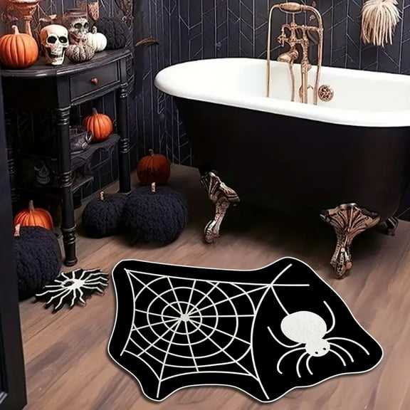 Halloween Velvet Floor Mat Alien Spooky Entry Door Mat Water Absorbent Antislip Bathroom Foot Mat