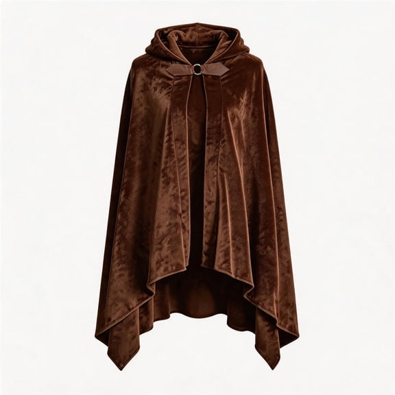Halloween Velvet Hooded Cape, Short Cloak with Metal Buckle & Irregular Hem for Halloween Cosplay & Renaissance Fair, Wizard Elf Costume Accessory, 1 PC Brown S