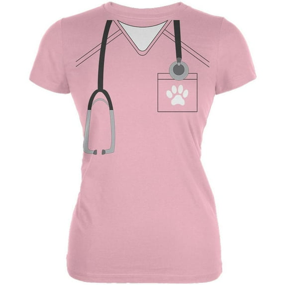 Halloween Vet Veterinarian Scrubs Costume Juniors Soft T Shirt Pink 2XL