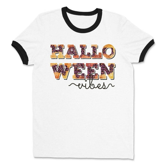 Halloween Vibes Ringer Tee Shirt Unisex Small White/Black