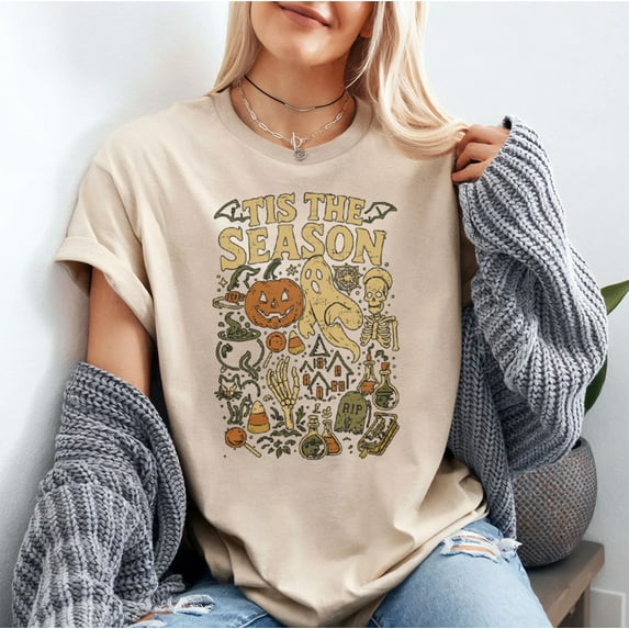 Halloween Vibes Spooky Season Pumpkin Witch Tis The Season T-Shirt, Fullsizes S-5XL Multicolors T-Shirt