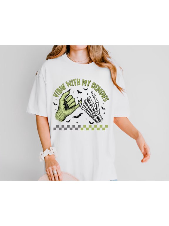 Halloween Vibin With My Demons Monster Hand Graphic Holiday T-Shirt, Size S-5XL