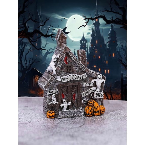 Halloween Village Houses Figurine, Halloween Houses Table Decor Scary Gothic Party Decorations and Mantel Decor Gray