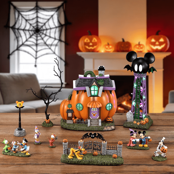 Halloween Village Set 10-Piece Collection, Spooky Miniature Holiday Display Decor