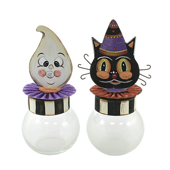 Halloween Vintage Cat & Ghost Bubble Jars Glass Spooky F21028