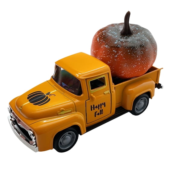Halloween Vintage Farmhouse Pumpkin Truck Decor, 5.7 Inch Mini Harvest Metal Farm Truck with Pumpkin, Fall Thanksgiving Halloween Tiered Tray Display & Home Decor (Orange)