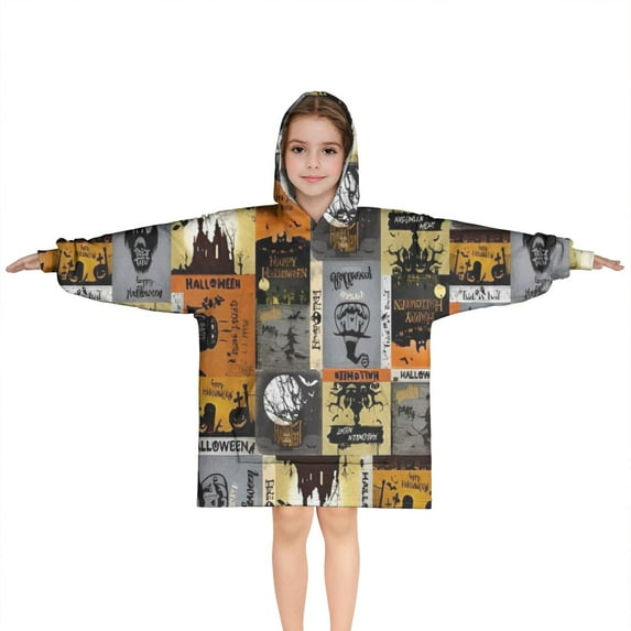 Halloween Vintage Halloween Posters Blanket Hoodies for Kids 6-13YR Oversize Wearable Blanket Hoodies for Boys Girls Teens