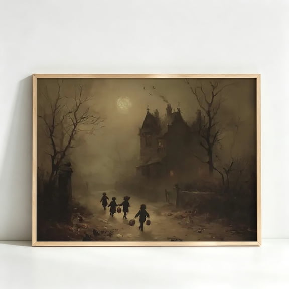 Halloween Vintage Haunted Manor Canvas Print Wall Art Decoration Unframed