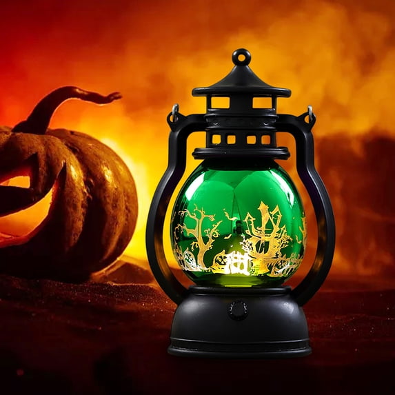 Halloween Vintage LED Lantern, Battery Operated Halloween Lamp, Spooky Decorative Oil Lantern, Tabletop Night Light, Indoor Outdoor Halloween Decoration, Party Home Decor