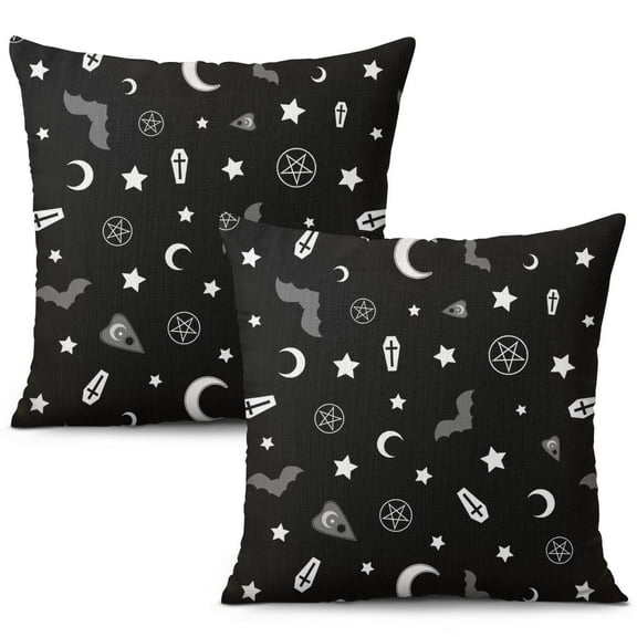 Halloween Vintage Linen Pillow Covers Set of 2 - Wizard and Cobweb Design Throw Covers 20x20 inch throw pillow case Halloween gifts to friends,family