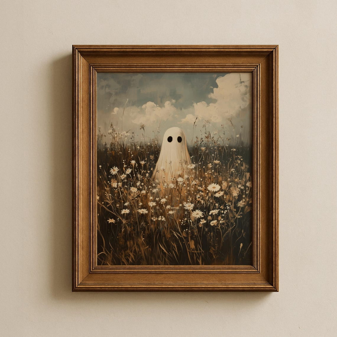 Halloween Vintage Poster, Cute Ghost In Wildflowers, Spooky Fall ...