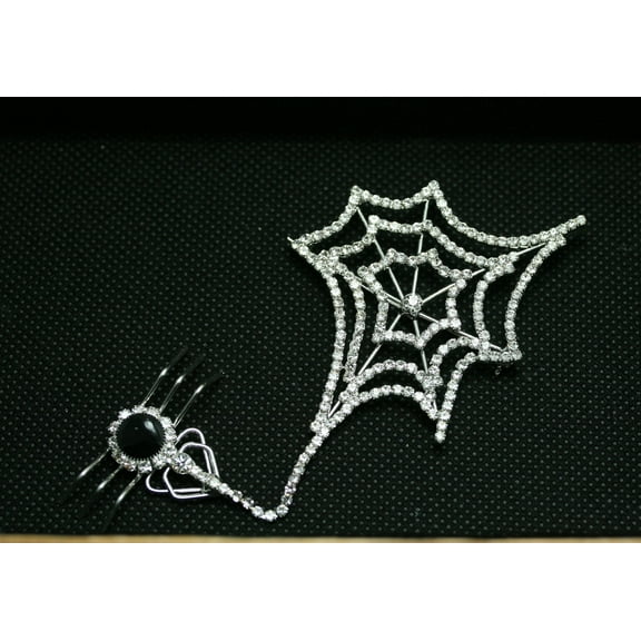 Halloween Vintage SPIDER & WEB Rhinestone Brooch, Large Spider Pin Crystal Halloween Jewelry