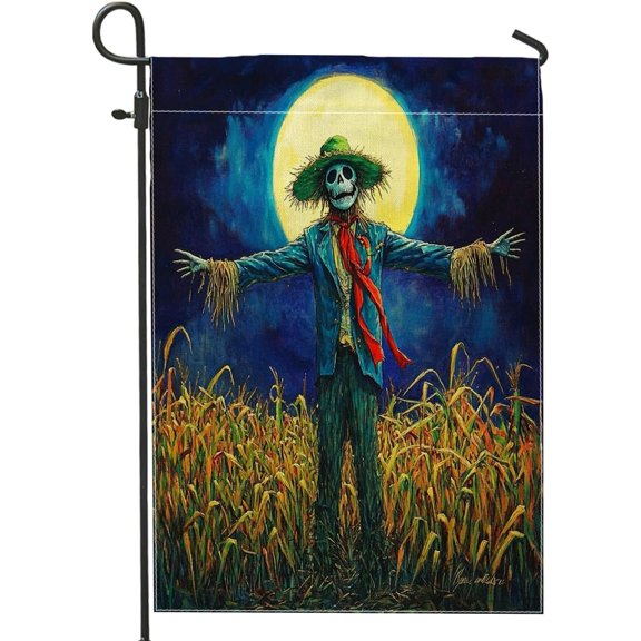 Halloween Vintage Scary Front Yard Backyard Burlap Vertical Garden Flags 12x18 Double Sided for Outside, Wheat Field Scarecrow Small Lawn Flags, Horror Scary Home Outdoor House Flags