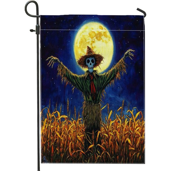 Halloween Vintage Scary Front Yard Backyard Vertical Garden Flags 12x18 Double Sided for Outside, Wheat Field Scarecrow Small Linen House Flags, Horror Scary Home Porch Lawn Flags