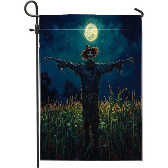 Halloween Vintage Scary Garden Flags 12x18 Inch Double Sided for Outside, Wheat Field Scarecrow Standard Burlap Lawn Flags, Horror Scary Backyard Small House Flags Outdoor Decor