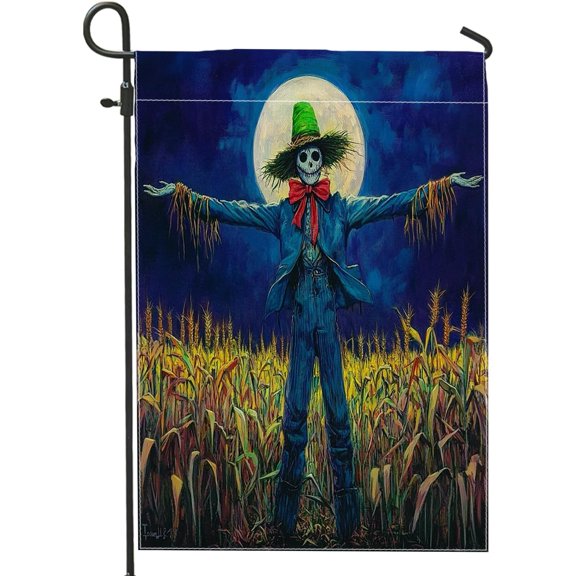 Halloween Vintage Scary Garden Flags 12x18 Inch Double Sided for Outside, Wheat Field Scarecrow Standard Vertical Canvas House Flags, Horror Scary Front Yard Backyard Lawn Flags