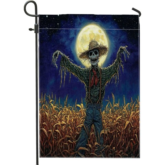 Halloween Vintage Scary Garden Flags 12x18 Inch for Outside, Wheat Field Scarecrow Standard Vertical Linen House Flags, Horror Scary Front yard Backyard Lawn Flags Outdoor Dcor