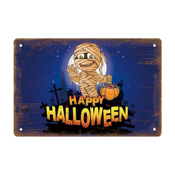 Halloween Vintage Sign, American-style Metal Tin Sign Wall Decor, Retro Sign for Home Living Room Bedroom Halloween Decor Gifts - 8x12 Inch